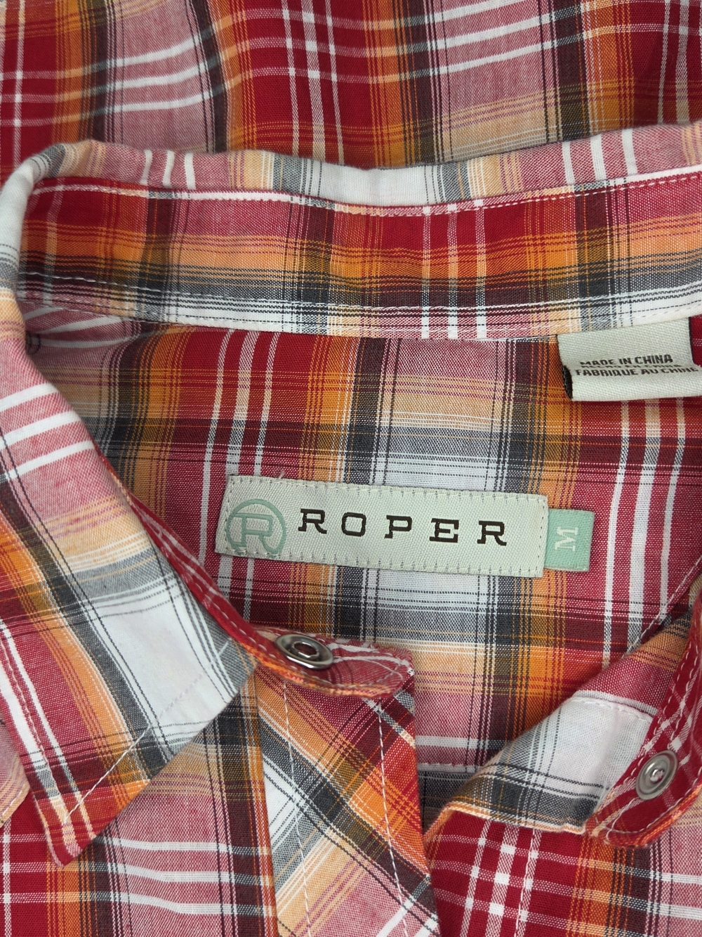 Roper Red Plaid Button-Up Shirt With Pearl Snaps Women's Size Medium - Picture 6 of 7